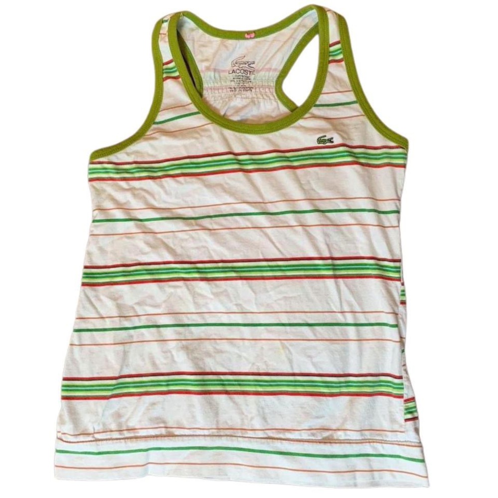 Y2K Lacoste Green & White Striped Racerback Tank Top